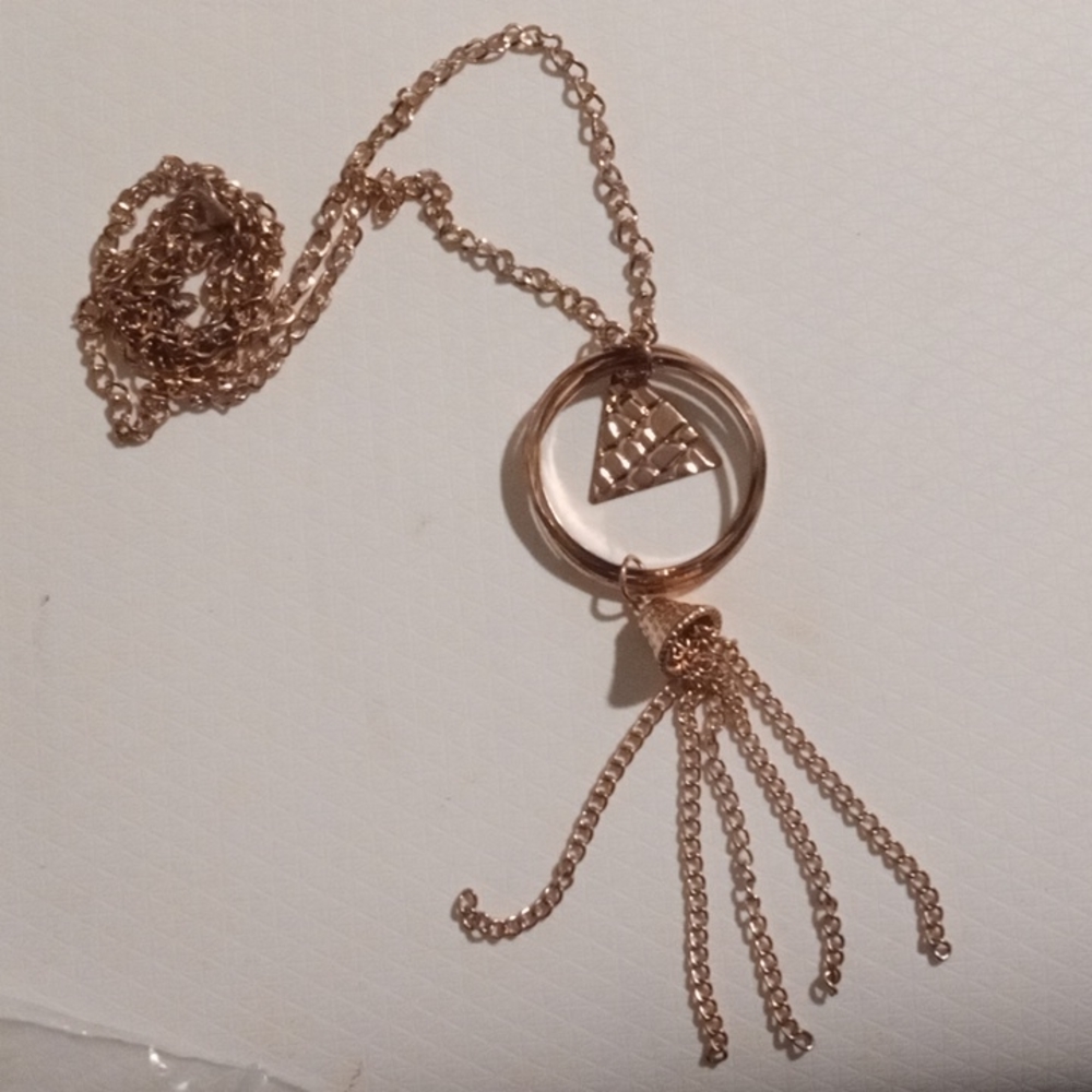 Vtg 80s Gold Tone Geometric Pendant Necklace